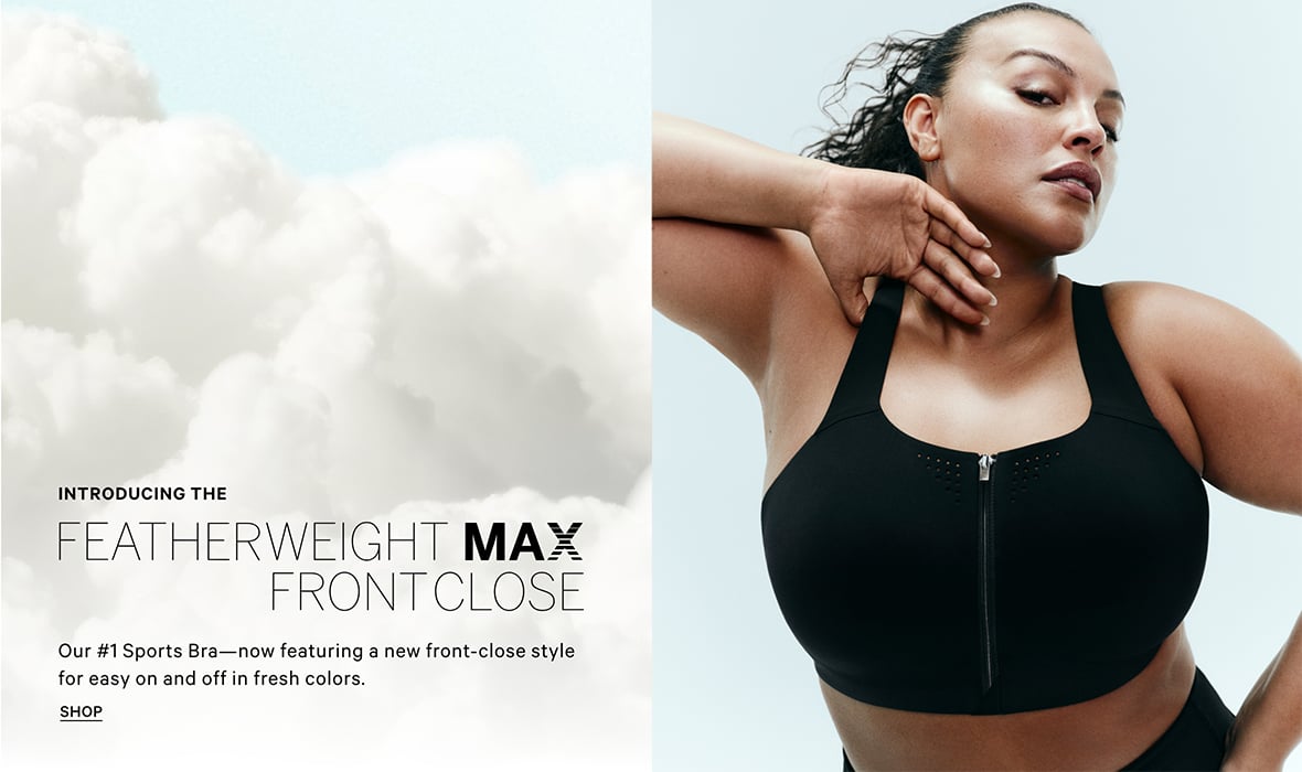 Introducing the Featherweight Max Front Close Our No.1 Sports Bra - now featuring a new front-close style for easy on and off in fresh colors. Click to Shop.