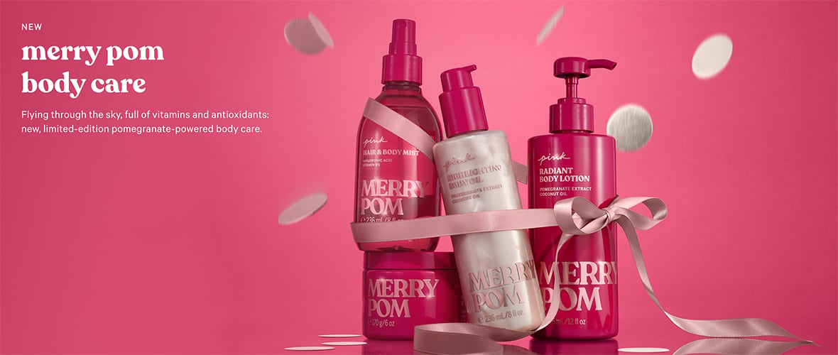 New. Merry Pom Body Care. Flying through the sky, full of vitamins and antioxidants: new, limited-edition pomegranate-powered body care.