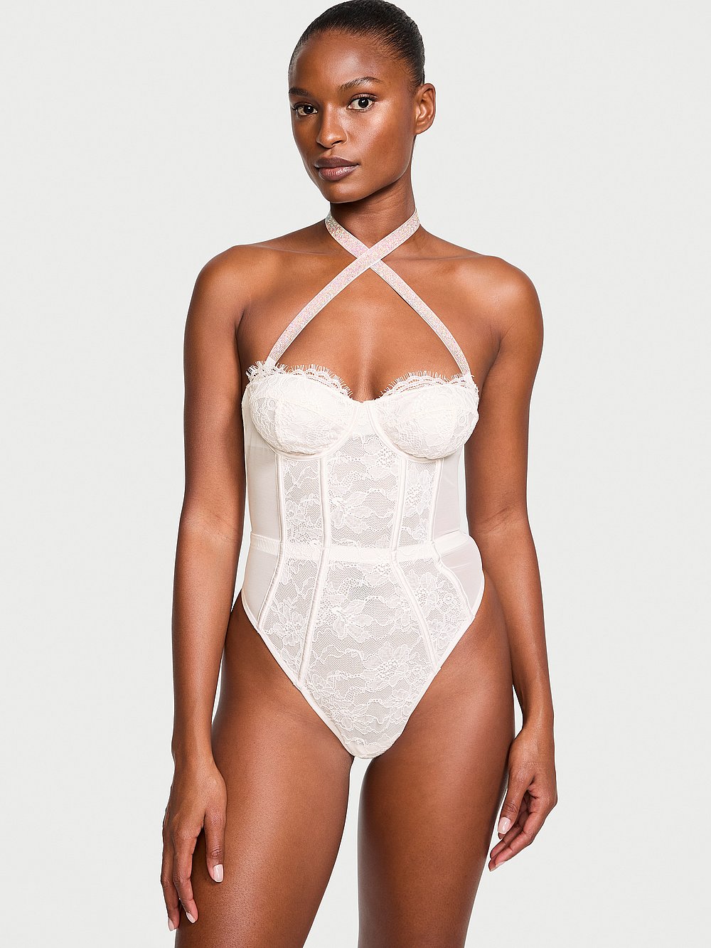 Shine Strap Halter Lace Teddy