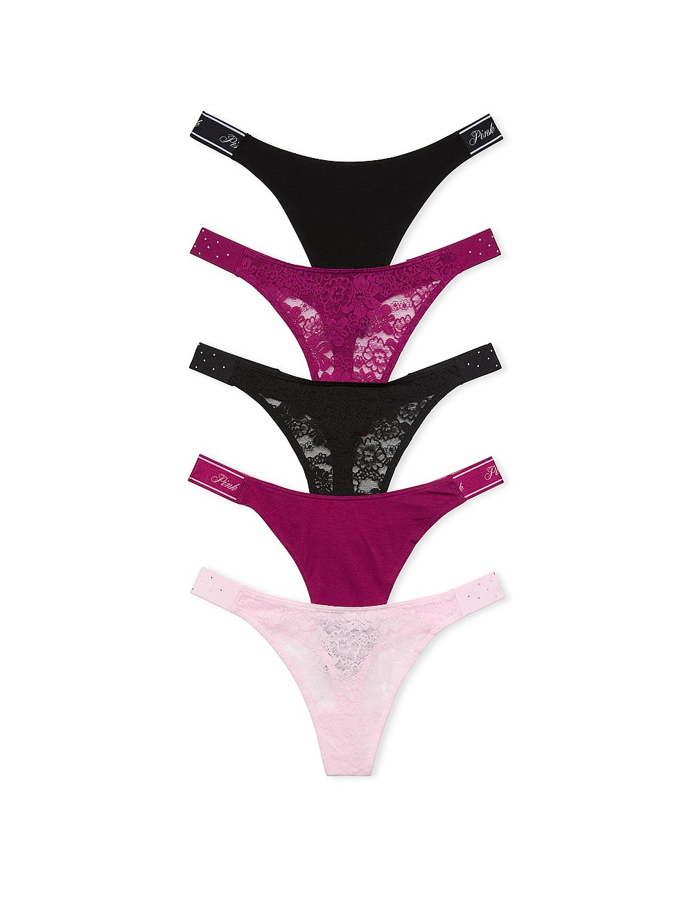 5-Pack Lace-Up Logo Thong Panties