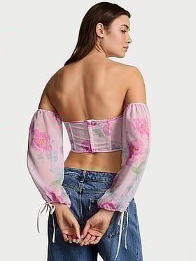 Peony Chiffon Long-Sleeve Corset Top