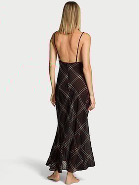 Chiffon Tartan Draped Maxi Slip Dress