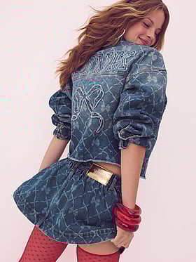 PINK x LoveShackFancy Cropped Denim Jacket