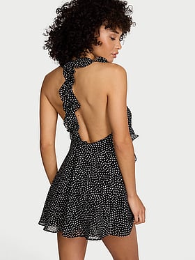 Chiffon Polka Dot Flutter Mini Dress