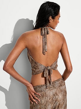 Beachwear Mesh Cowl-Neck Halter Top
