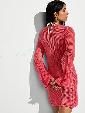 Beachwear Crochet Long-Sleeve Mini Dress