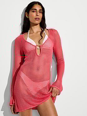 Beachwear Crochet Long-Sleeve Mini Dress