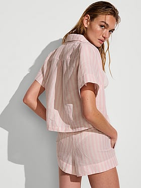 Beachwear Heritage Stripe Linen Boxy Short-Sleeve Top