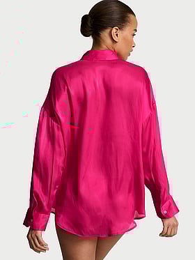Luxe Sheer Satin Button-Front Shirt