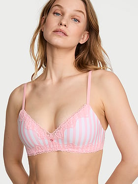 Cotton Lace-Trim Lightly Lined Wireless Bra