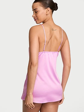 Tease Satin Lace-Trim Mini Slip Dress