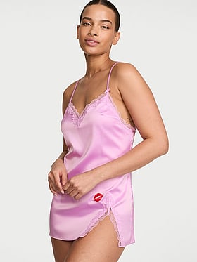 Tease Satin Lace-Trim Mini Slip Dress