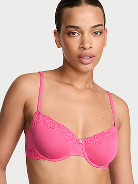 Cotton Lace-Trim Unlined Demi Bra
