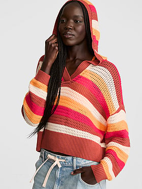 Crochet V-Neck Hoodie