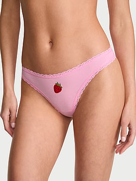 Cotton Lace-Waist Thong