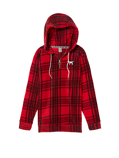 pink sherpa lined hood campus pullover