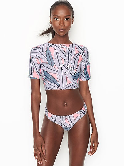 short sleeve cropped swim top