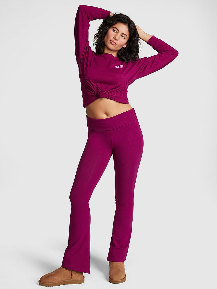 Buy Victoria's Secret PINK Cotton Foldover Flare Leggings from the