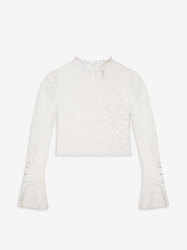 Victorias Secret FOR LOVE & LEMONS White Flower Lace Blouse Long Sleeve  Crop Top