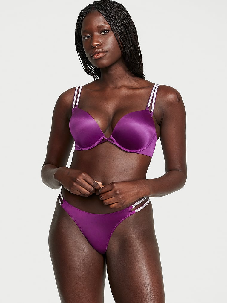 Victoria Secret Bra 38D Very Sexy Push Up Shine Strap Purple Bling