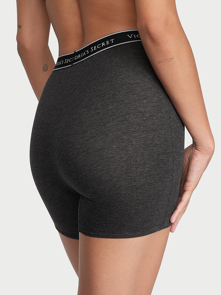 Victoria's Secret, Cotton Logo Cotton High-Waist Boxer Brief, Charcoal Heather Grey, onModelBack, 2 of 3 Dalianah is 5'11" or 180cm and wears Small