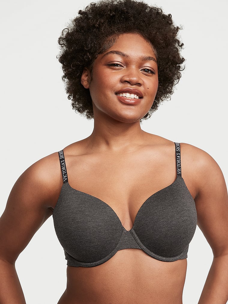 Victoria's Secret, The T-shirt Lightly-Lined Full Coverage Bra, Grey, onModelFront, 1 of 3 Naae is 5'10" and wears 36D or Large