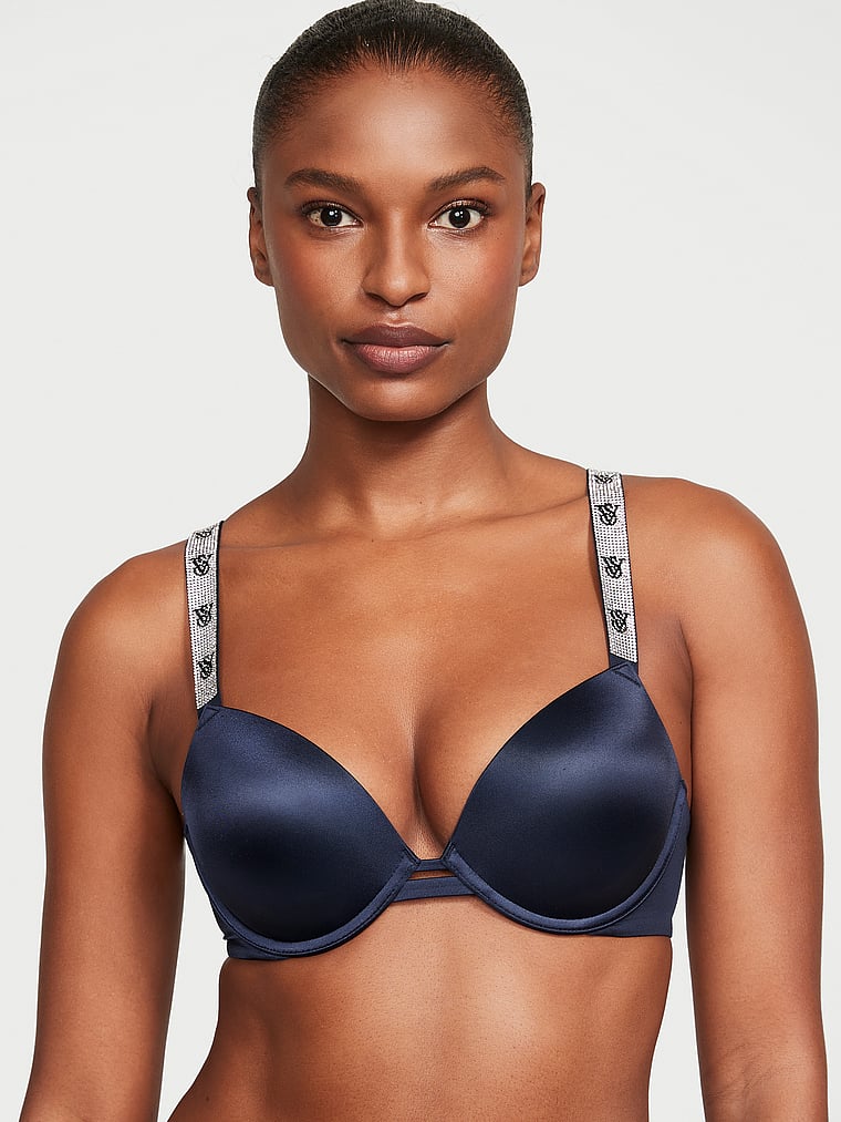 Victoria's Secret Shine Strap Push Up Bra, Adds One Cup Size, Padded, Plunge  Neckline, Lace, Bras for Women, Very Sexy Collection, Blue (32B) at   Women's Clothing store