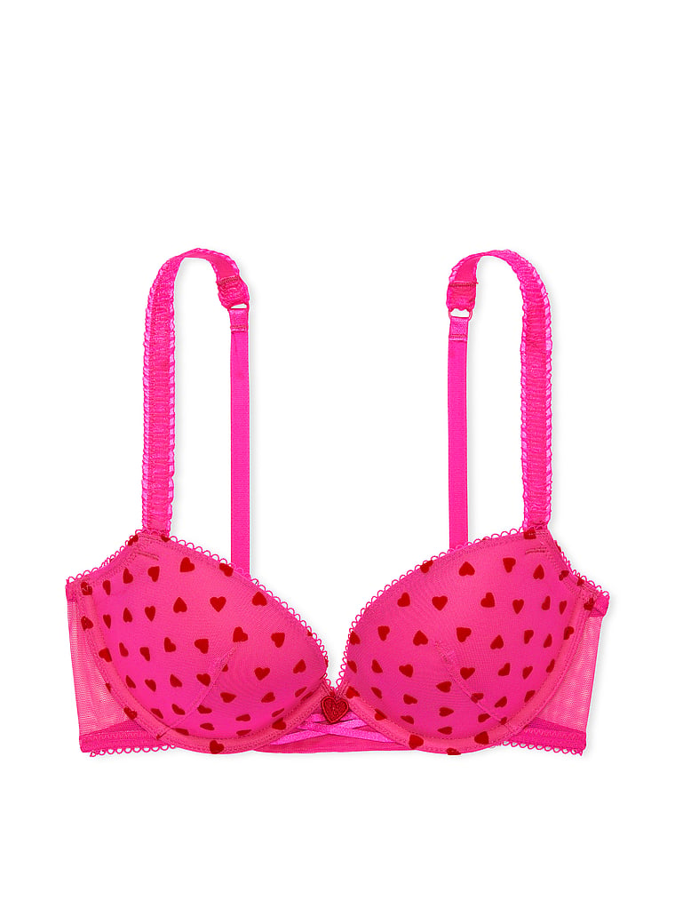 Victoria's secret underwire pushup Bra Hot Pink Lace Trim Size 34C