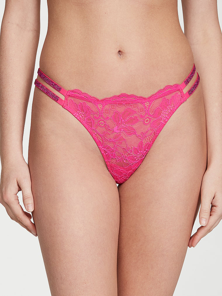 VS VERY SEXY Shine Strap Lace Brazilian Panty XSmall Red Plaid 
