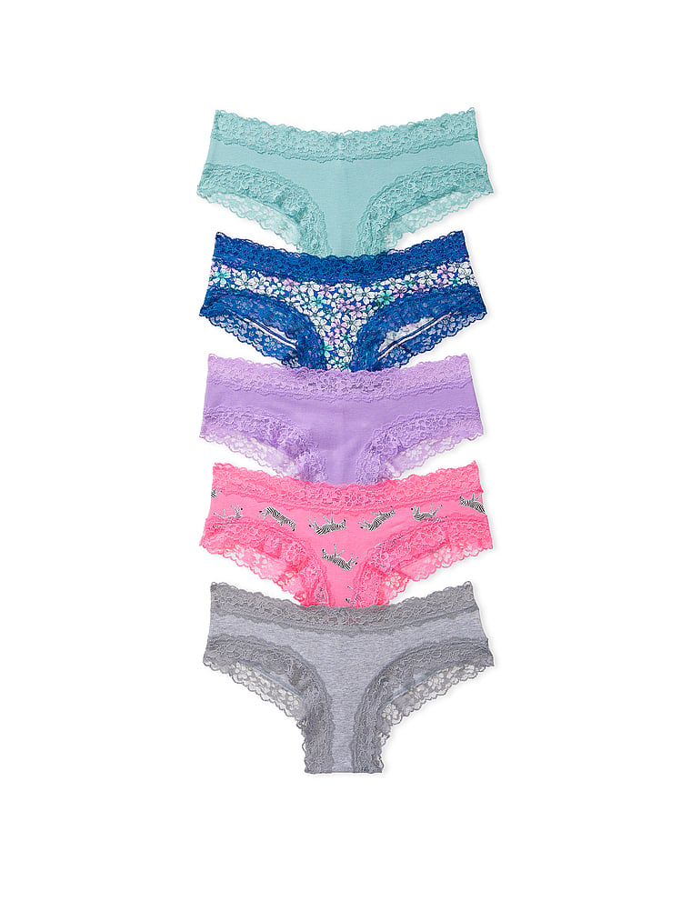 Victoria's Secret Lace Trim Cotton Cheeky Panty Pack, Underwear