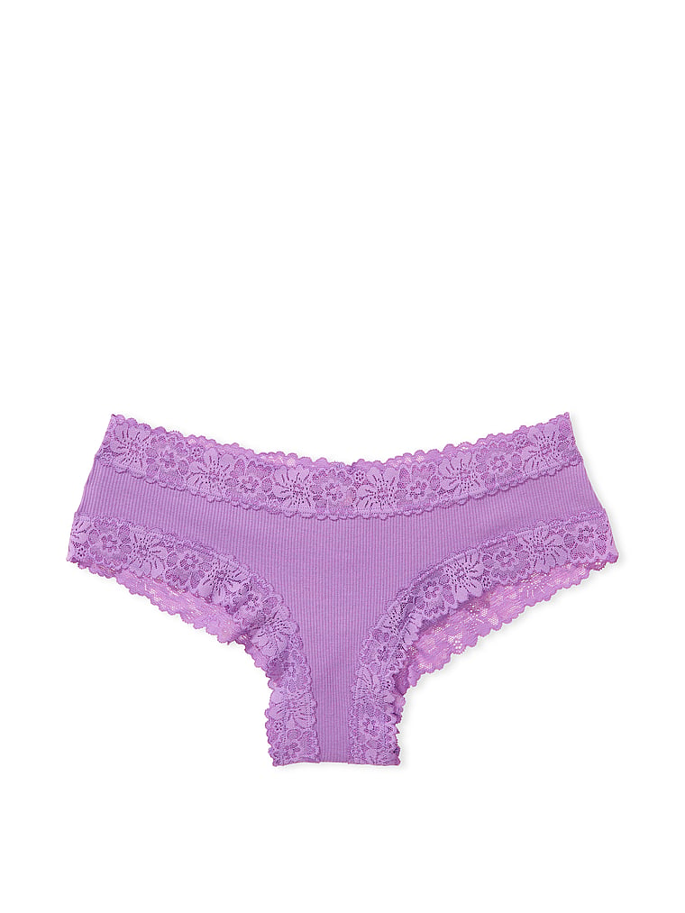 Cotton Essentials Lace-Trim Cheeky Panty in Blue & Multi