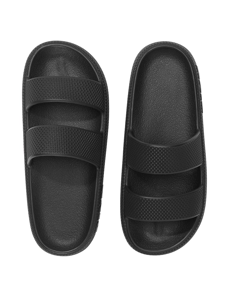 PINK Double Strap Pillow Slides, Pure Black, offModelFront, 1 of 2