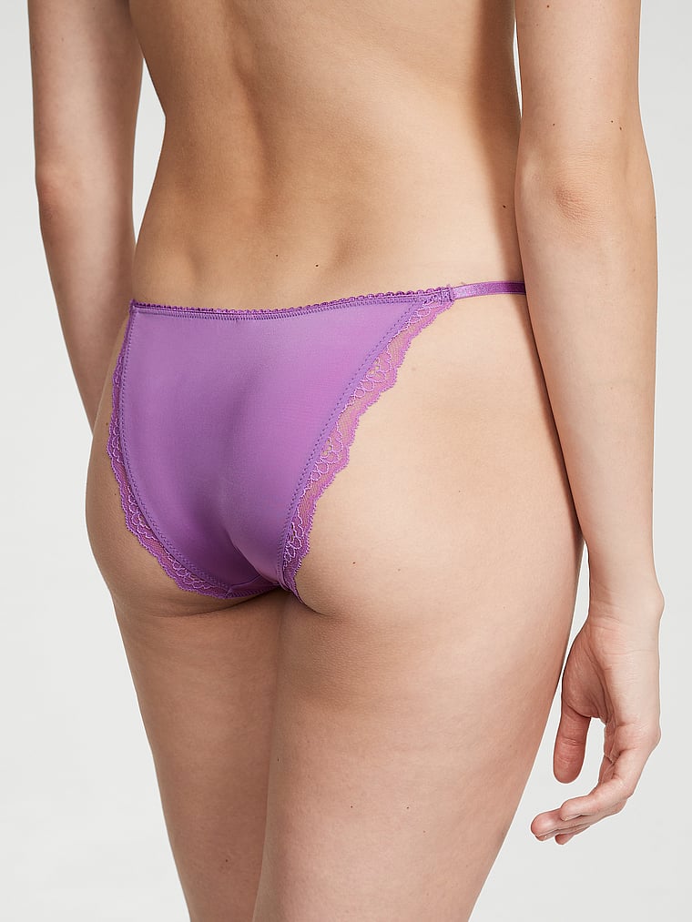 Victoria Secret Thong Lace Purple Panty Underwear V-String, Medium