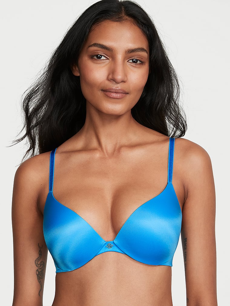 Victoria's Secret, Very Sexy So Obsessed Smooth Push-Up Bra, Capri Blue, onModelFront, 3 of 4 Shaanti is 5'9" and wears 32B or Small