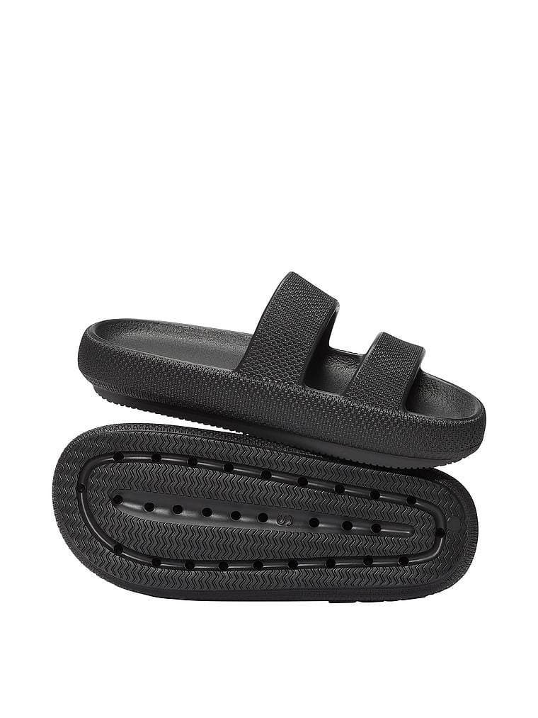 PINK Double Strap Pillow Slides, Pure Black, offModelBack, 2 of 2