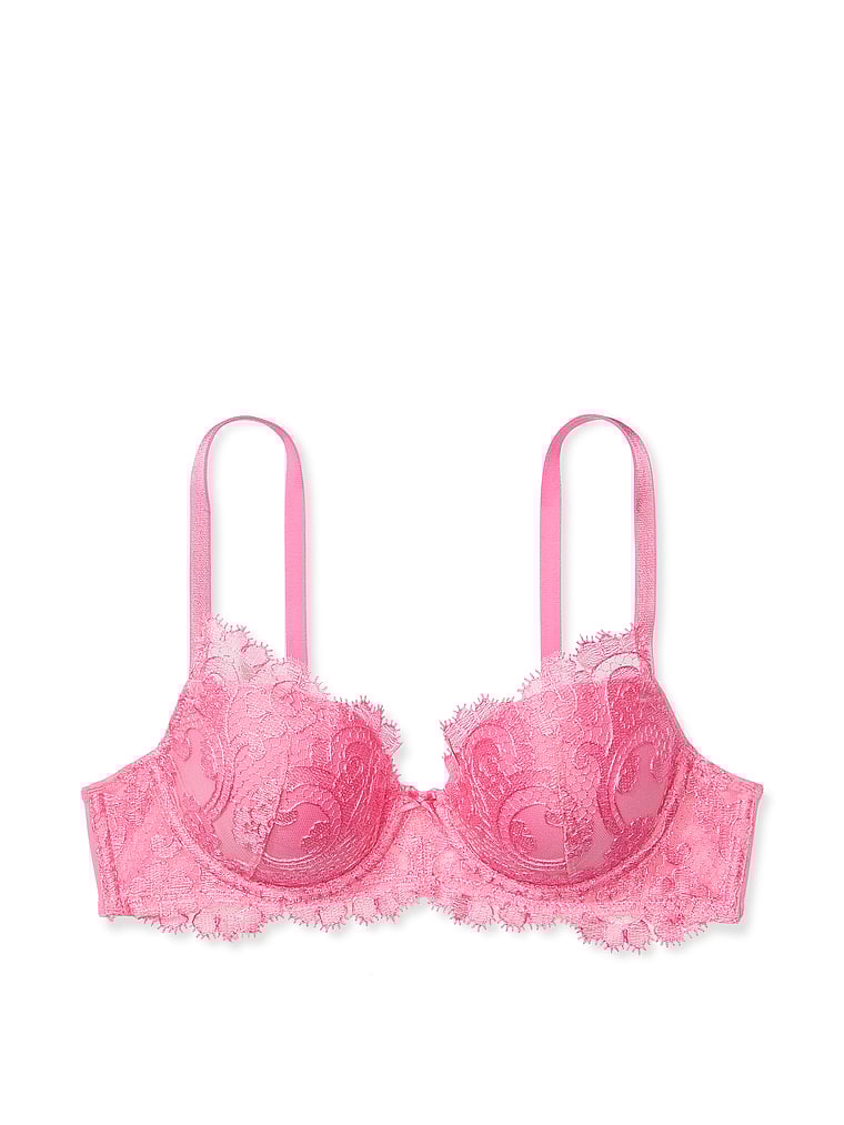 Victoria's Secret, Dream Angels Boho Floral Embroidery Lightly Lined Demi Bra, Tickled Pink, offModelFront, 2 of 4