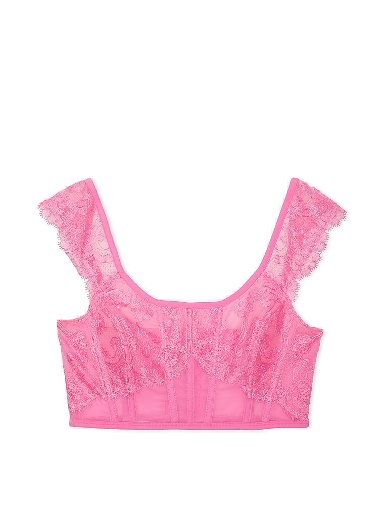 Victoria's Secret, Dream Angels Boho Floral Embroidery Cap-Sleeve Corset Top, Tickled Pink, offModelFront, 2 of 4