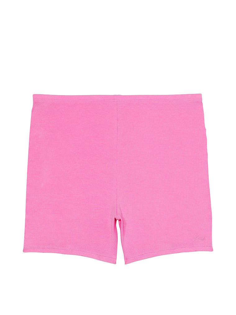 PINK Ribbed Modal Bike Shorts, offModelFront, 4 of 5