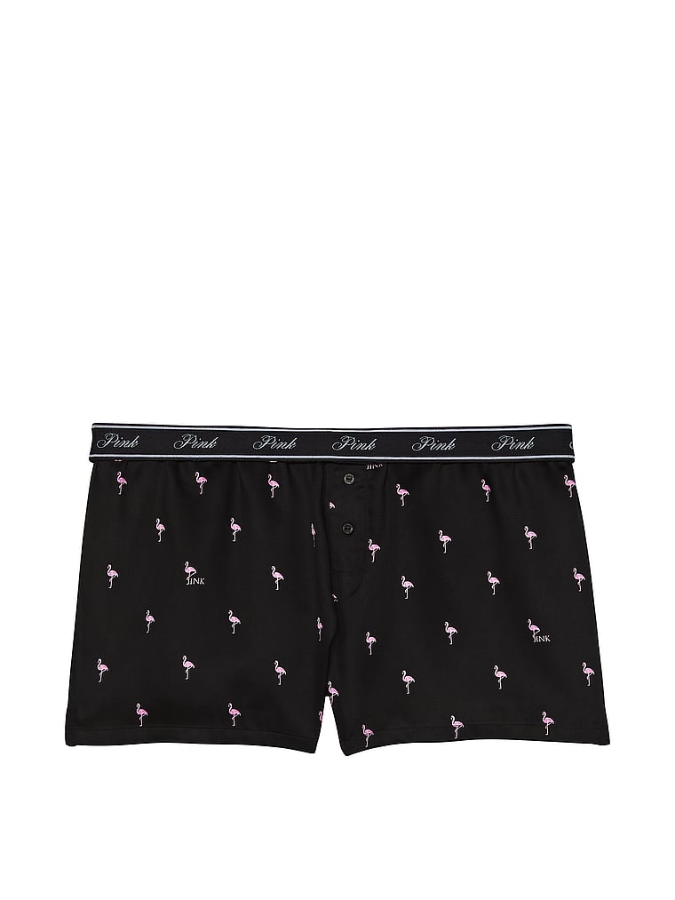 PINK TENCEL™ Boxy Pajama Shorts, Pure Black Flamingo, offModelFront, 4 of 4