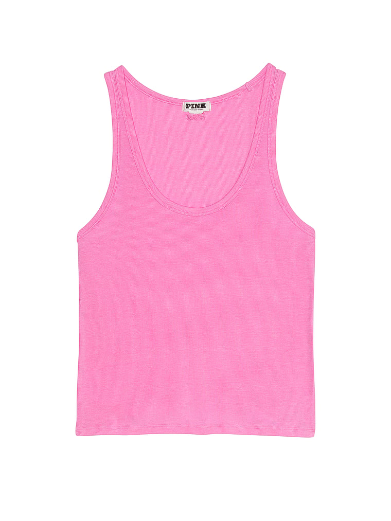 PINK Ribbed Modal Scoop Tank, Hot Pink, offModelFront, 4 of 5