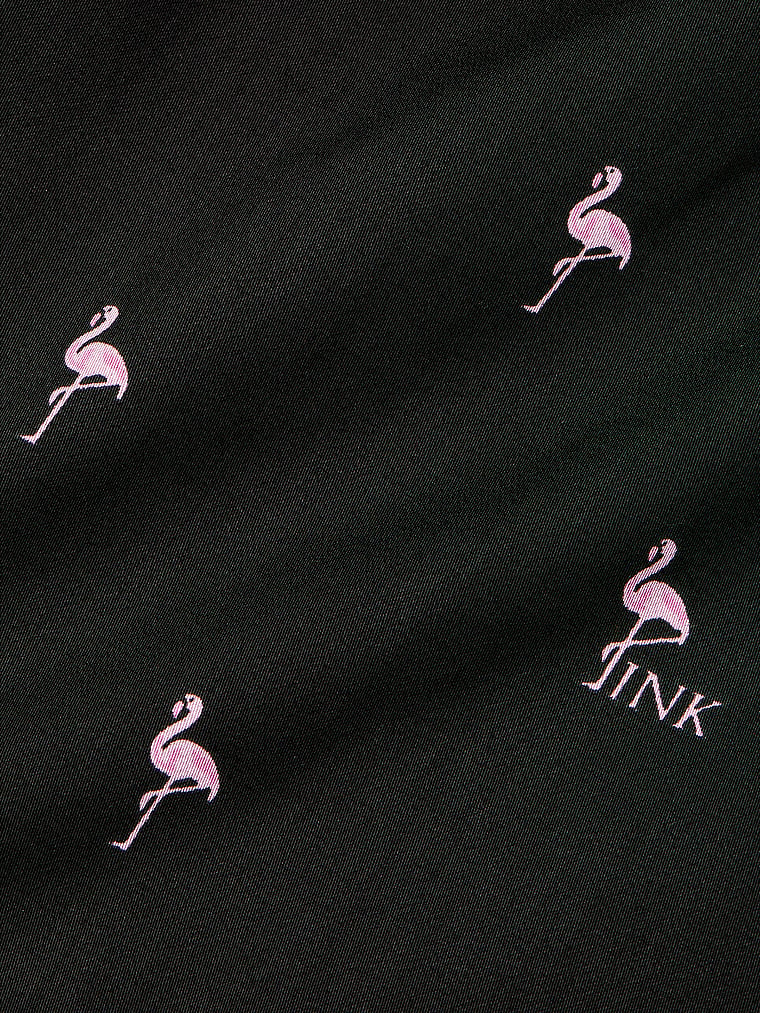 PINK TENCEL™ Boxy Pajama Shorts, Pure Black Flamingo, onModelBack, 3 of 4