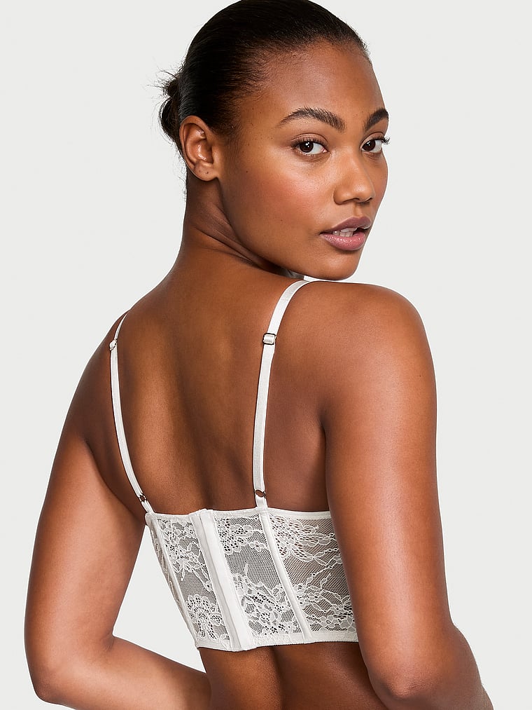 Victoria's Secret, Dream Angels Lightly Lined Lace Ribbon-Slot Corset Top, onModelBack, 2 of 4