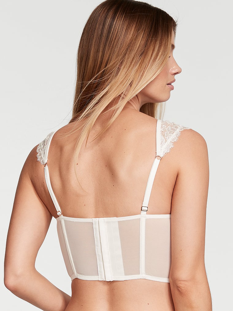 Victoria's Secret, Dream Angels Boho Floral Embroidery Cap-Sleeve Corset Top, Coconut White, onModelBack, 2 of 4 Maggie is 5'7" and wears 32B or Small