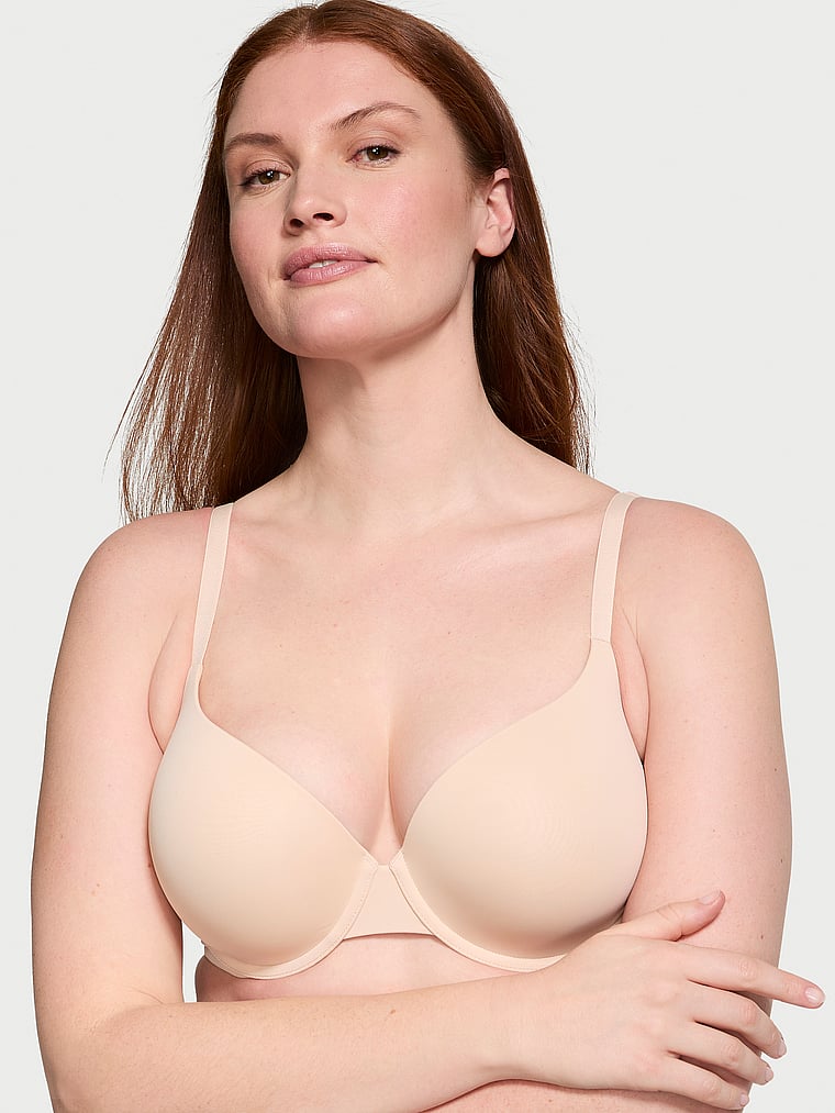 Victoria's Secret, The T-shirt Push-Up Perfect Shape Bra, Marzipan, onModelFront, 1 of 3 Katy is 5'11" and wears 36D or Large