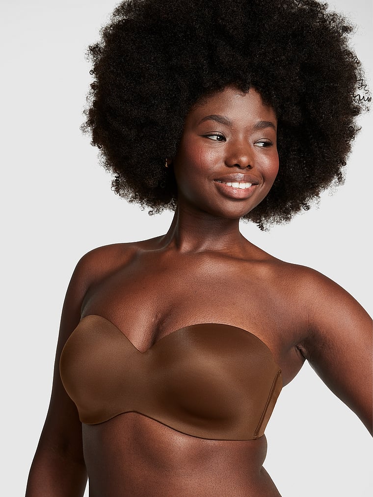 PINK Wear Everywhere Wear Everywhere Lightly Lined Strapless Bra, Ganache, onModelFront, 1 of 3 Fanta is 5'11" and wears 34D or Medium