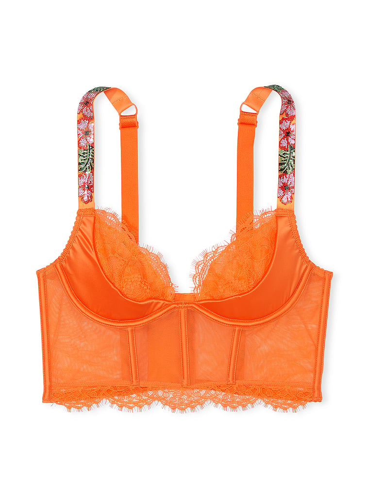 Victoria's Secret, Very Sexy Shine Strap Lace Quarter-Cup Corset Top, Sunny Orange, offModelFront, 5 of 5