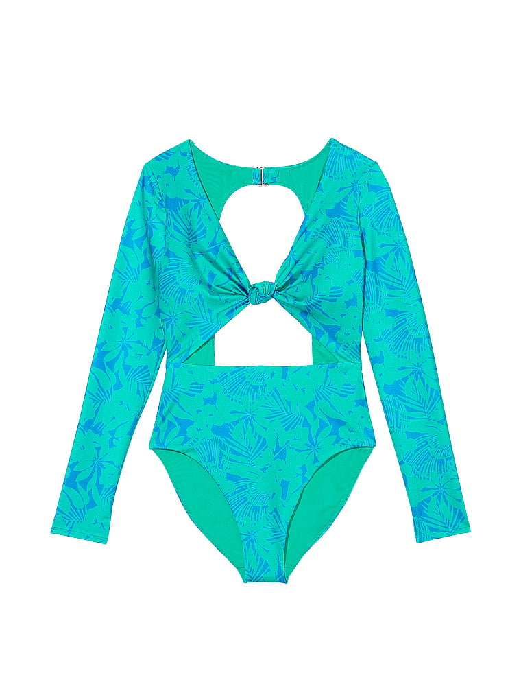 Knotted Long-Sleeve One-Piece Swimsuit