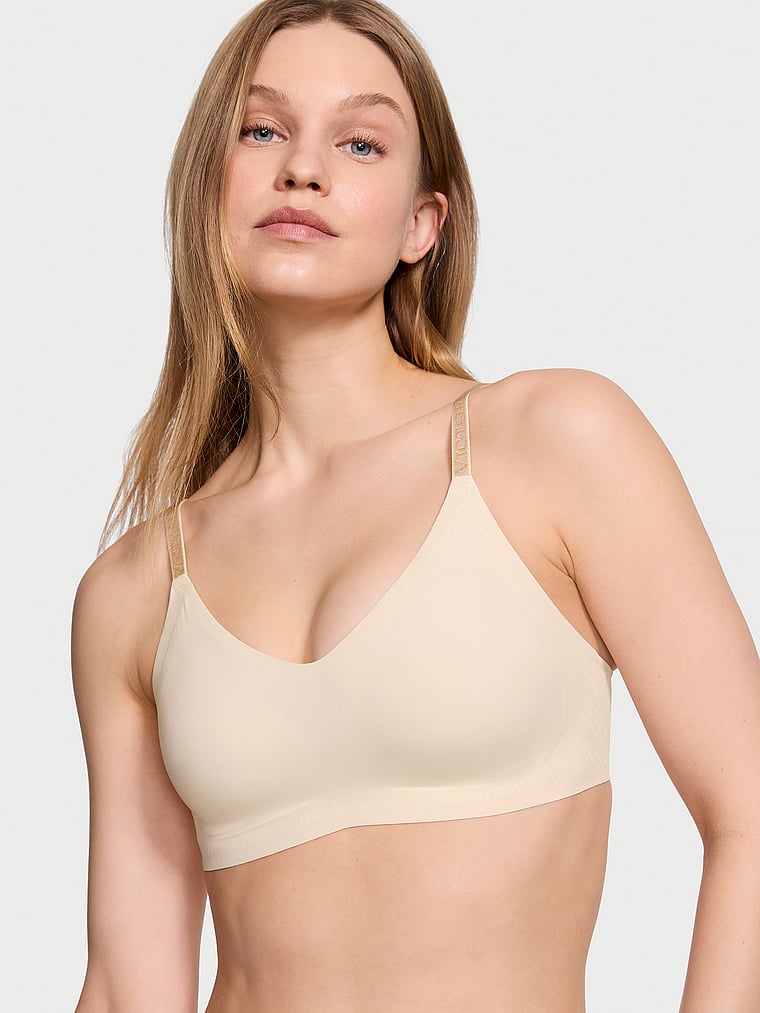 Victoria's Secret, The T-shirt T-Shirt Lightly Lined Comfort Bra, Marzipan, onModelFront, 1 of 4 Lotta is 5'10" and wears 34B or Small
