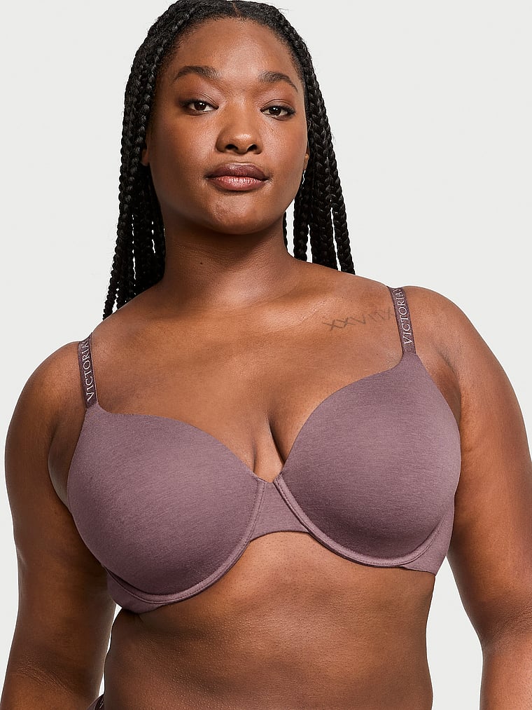 Victoria's Secret, The T-shirt Cotton Lightly Lined Full-Coverage Bra, Cocoa Blush, onModelFront, 1 of 4