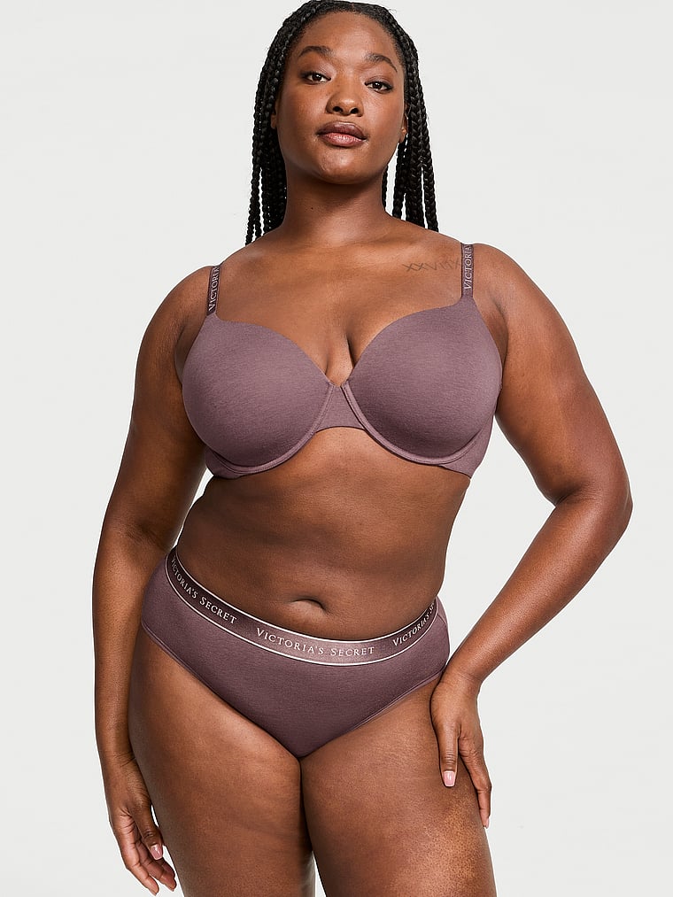 Victoria's Secret, The T-shirt Cotton Lightly Lined Full-Coverage Bra, Cocoa Blush, onModelSide, 3 of 4